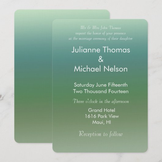 Ombre Blauw Groen Zee Bruiloft Kaart (Voorkant / Achterkant)