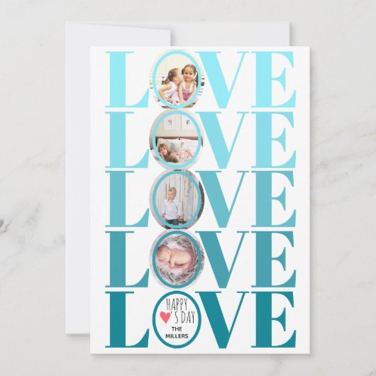 Ombre blauw LOVE foto Valentijnsdag Feestdagenkaart (Voorkant)
