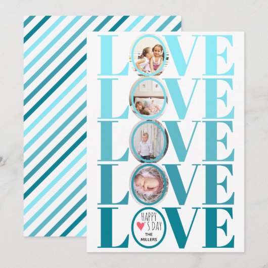 Ombre blauw LOVE foto Valentijnsdag Feestdagenkaart (Voorkant / Achterkant)