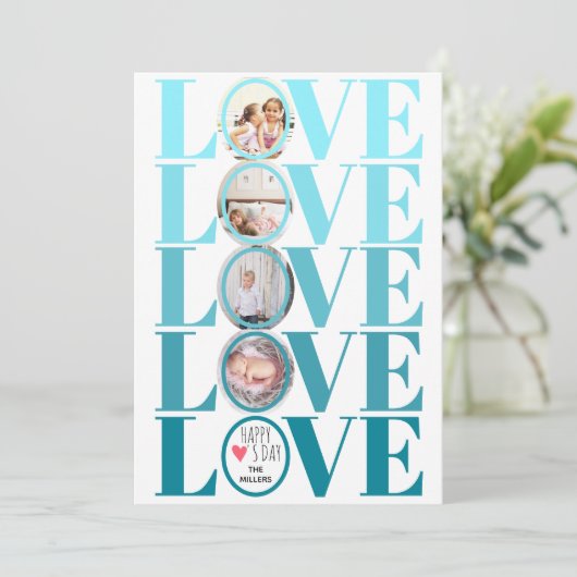 Ombre blauw LOVE foto Valentijnsdag Feestdagenkaart (Staand voorkant)