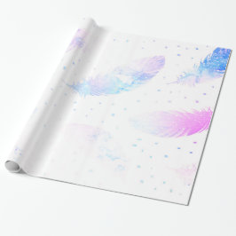 ** Ombre Blauw Roze Magenta Veren op Wit Cadeaupapier