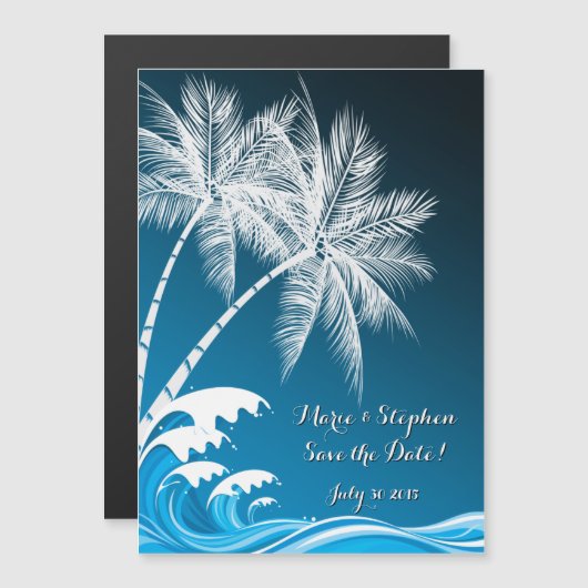OMBRÉ BLAUWE TROPISCHE PALMEN Bewaar de datum Magnetische Uitnodiging (Voorkant / Achterkant)