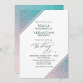 *~* Ombre Blauwgroen Beach Glitter Trendy AR4 Wedd Kaart (Voorkant / Achterkant)