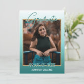 Ombre Blauwgroen Blue Green Gold Glitter Afstudere Aankondiging (Staand voorkant)