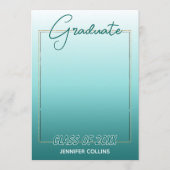Ombre Blauwgroen Blue Green Gold Glitter Afstudere Aankondiging (Voorkant)