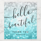 Ombre Blauwgroen Hallo Zilver Dank u " Wijn Etiket (Enkel label)