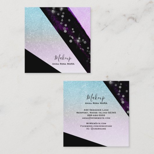 *~ Ombre Blauwgroen Roze Glitter Chic Girly Geomet Vierkante Visitekaartje (Voorkant / Achterkant)