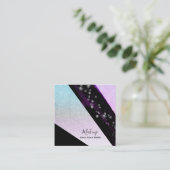*~ Ombre Blauwgroen Roze Glitter Chic Girly Geomet Vierkante Visitekaartje (Staand voorkant)