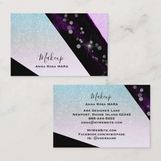 *~* Ombre Blauwgroen Roze Glitter Geometric Chic G Visitekaartje (Voorkant / Achterkant)