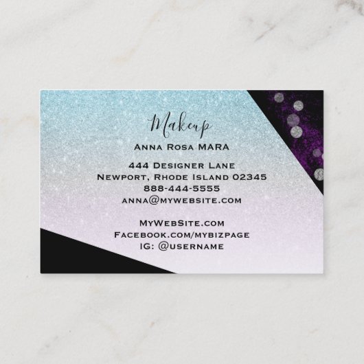 *~* Ombre Blauwgroen Roze Glitter Geometric Chic G Visitekaartje (Achterkant)