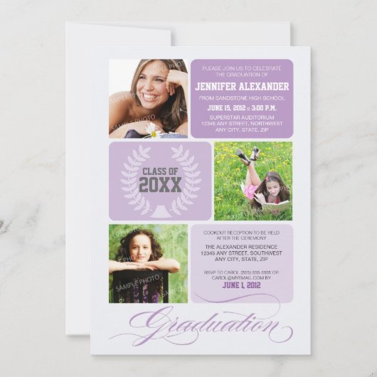 Ombre Blocks Graduation Party Invitation (lila) Kaart (Voorkant)