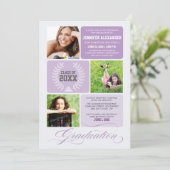 Ombre Blocks Graduation Party Invitation (lila) Kaart (Staand voorkant)