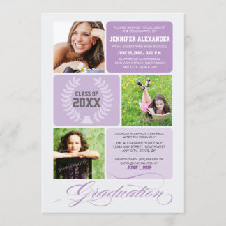 Ombre Blocks Graduation Party Invitation (lila) Kaart