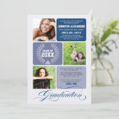 Ombre Blocks Graduation Party Invitation (marine) Kaart (Staand voorkant)