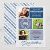 Ombre Blocks Graduation Party Invitation (marine) Kaart (Voorkant / Achterkant)
