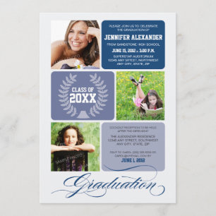 Ombre Blocks Graduation Party Invitation (marine) Kaart
