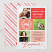Ombre Blocks Graduation Party Invitation (rood) Kaart (Voorkant / Achterkant)