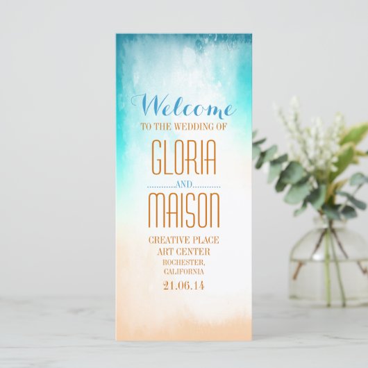 Ombre Blue Beach huwelijksprogramma's Programmakaart (Staand voorkant)