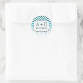Ombre Blue Chevron bruiloft monogram Sticker (Tas)
