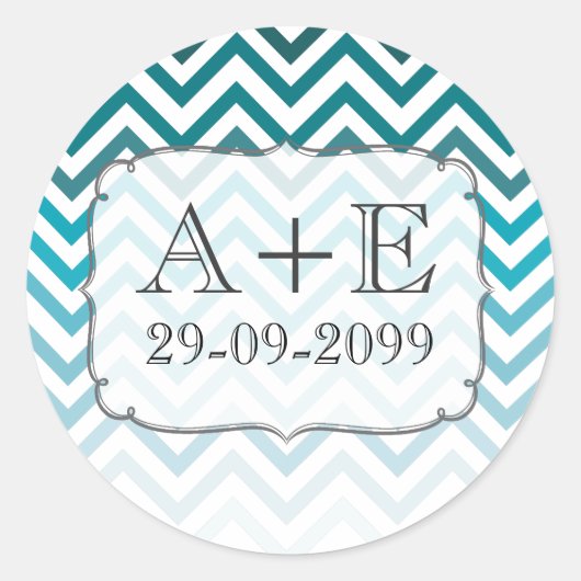 Ombre Blue Chevron bruiloft monogram Sticker (Voorkant)