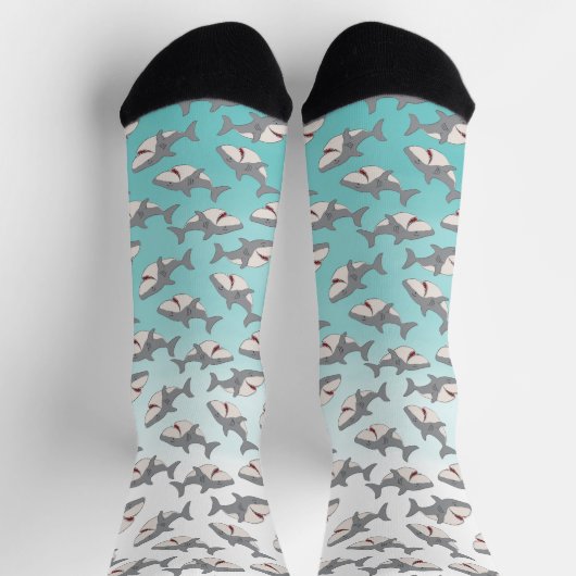 Ombre Blue Cute Cartoon Shark Week Pattern Sokken (Top)