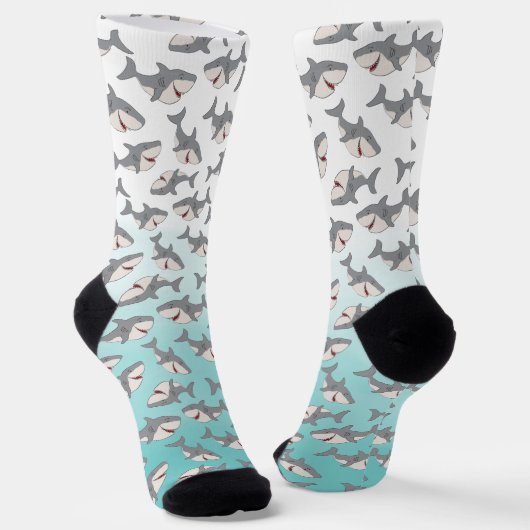 Ombre Blue Cute Cartoon Shark Week Pattern Sokken (Gebogen)