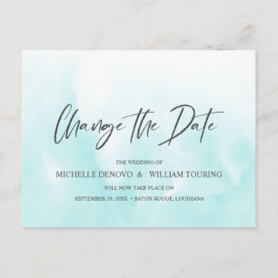 Ombre Blue Elegant Handgeschreven Wijzig de datum Aankondigingskaart