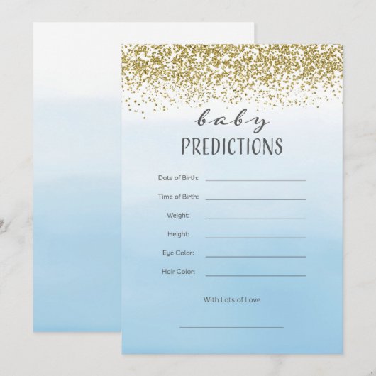 Ombre Blue en Gold Baby Prediction Kaart (Voorkant / Achterkant)
