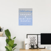 Ombre Blue en Silver Baby shower Welcome Poster (Thuiskantoor)