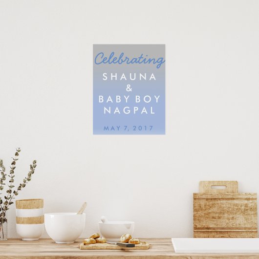 Ombre Blue en Silver Baby shower Welcome Poster (Keuken)
