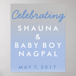 Ombre Blue en Silver Baby shower Welcome Poster