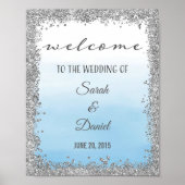 Ombre Blue en Silver Wedding Welcome Poster Print (Voorkant)