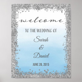 Ombre Blue en Silver Wedding Welcome Poster Print