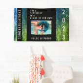 Ombre Blue | Green Faux Glitter Photo Afstuderen Spandoek (Insitu)