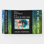 Ombre Blue | Green Faux Glitter Photo Afstuderen Spandoek (Horizontaal)