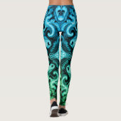 Ombre Blue Green Ornamental Scrollwork Pattern Leggings (Achterkant)