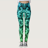 Ombre Blue Green Ornamental Scrollwork Pattern Leggings (Voorkant)