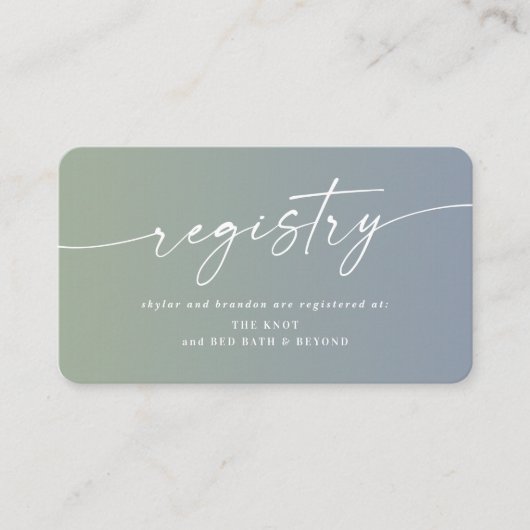 Ombre Blue & Green Wedding Shower-cadeauregistrati Informatiekaartje (Voorkant)