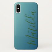 Ombre Blue Navy Blauwgroen Plain Persoonlijke naam Case-Mate iPhone Case (Achterkant)
