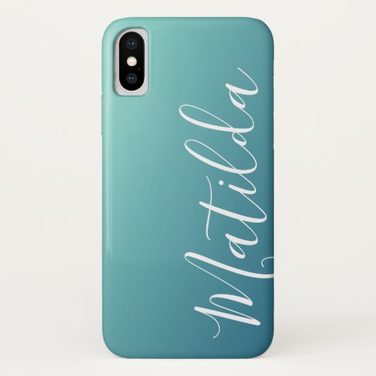 Ombre Blue Navy Blauwgroen Plain Persoonlijke naam Case-Mate iPhone Case (Achterkant)