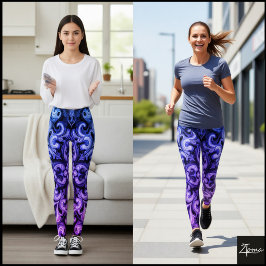 Ombre Blue Purple Ornamental Filigree Pattern Leggings