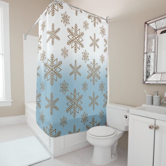 Ombre Blue Snowflake    Douchegordijn (In situ)