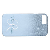 Ombre Blue Specialized Glitter Fading Monogram Case-Mate iPhone Case (Achterkant (Horizontaal))