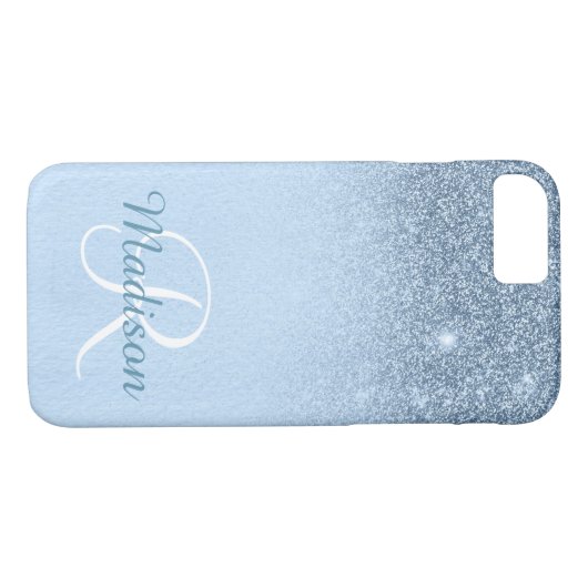 Ombre Blue Specialized Glitter Fading Monogram Case-Mate iPhone Case (Achterkant (Horizontaal))
