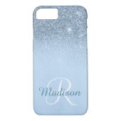 Ombre Blue Specialized Glitter Fading Monogram Case-Mate iPhone Case (Achterkant)