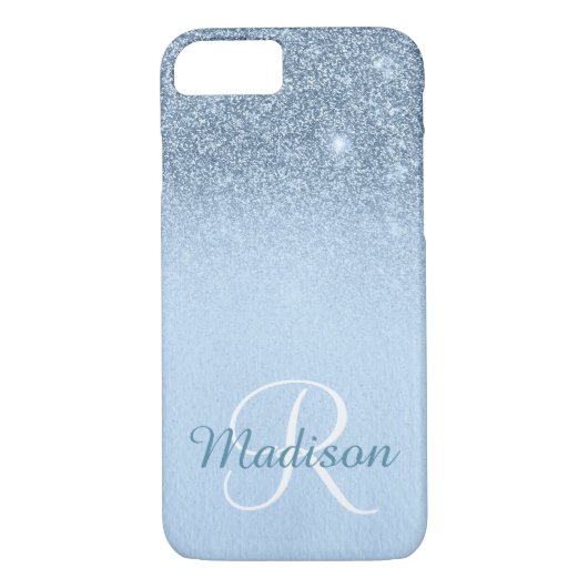 Ombre Blue Specialized Glitter Fading Monogram Case-Mate iPhone Case (Achterkant)