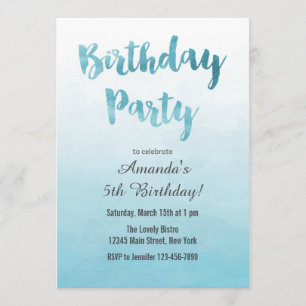Ombre Blue Waterverf Birthday Uitnodiging