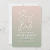 Ombre Blush & Groen met Script Foto Bruiloft Save The Date (Voorkant)
