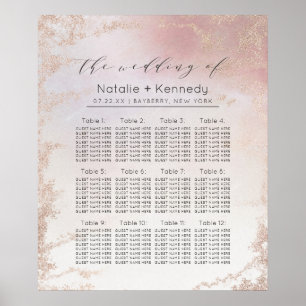 Ombre Blush Pink Forst Wedding Table Seating Chart Poster