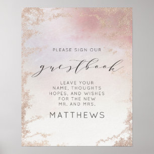 Ombre Blush Pink Frosted Folie Gilt Guestbook Sign Poster